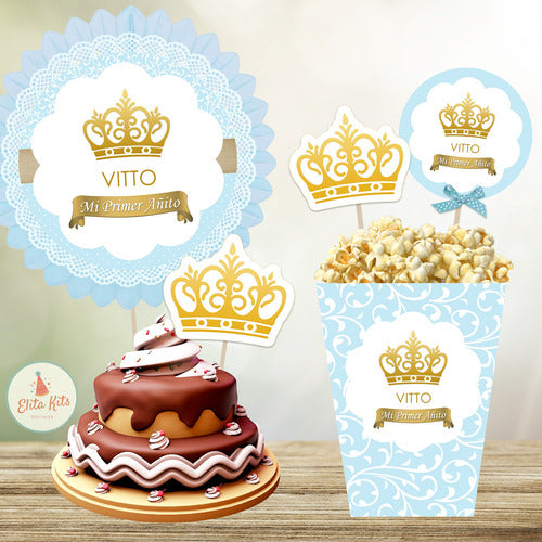 Kit Imprimible Corona Dorada Principe Candy Bar Invitaciones 5