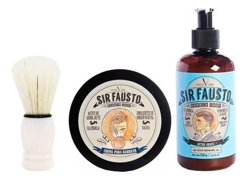 Sir Fausto Barber Shop Shaving Cream Kit with After Shave & Shaving Brush - Sir Fausto Barberia Crema Afeitar After Shave Brocha Local