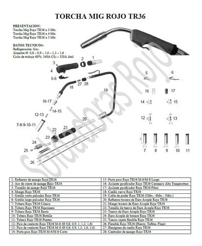 Soldadoras Rojo Tobera Busa Mig Torcha Tr36 Rinconera 1