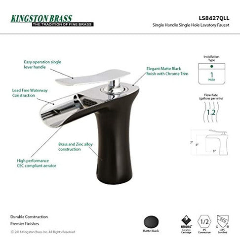 Kingston Brass Laton LS8427QLL Executive Bathroom Faucet Matte Black/Polished Chrome 1