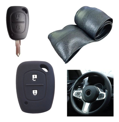 Cubre Volante + Funda Llave Silicona Renault Kangoo Negro 0