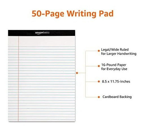 Amazon Basics Wide Ruled Note Pads - 12-Pack (50-Sheet Pads), White 3