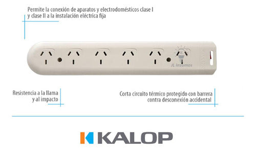 Kalop 6-Socket Power Strip with Thermal Protection 1.5m in Cream 1