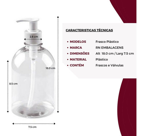 10 Frasco Para Sabonete Líquido De 500 Ml Válvula Pump 1