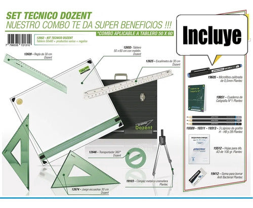 Kit Completo Tablero 50x60 Dozent Técnico Dibujo 23 Artic 1