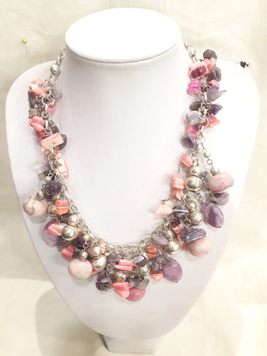 Viviana Moreno Natural Stone Necklace, Crazy and Purple Agate 1