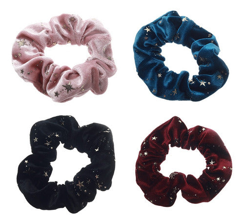 Wholesale Pack of 12 Lucy and Sky Scrunchies for Straight Hair with Star Designs 0