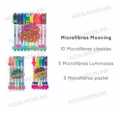 Kit Set 20 Mooving Microfiber Markers Classic Neon Pastel Colors 1