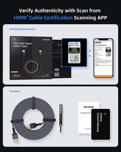 Cable Hdmi 2.1 8k Certificado 3mt Hdr10 Hdcp 2.3 Maxonar 1