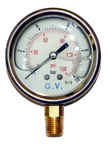 GV Manometer Scale 0-10 Bar - Glycerin Bath with 1/4" Radial Connection 0