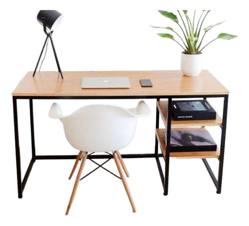 Muebleria Industrial Wooden and Iron Desk with Shelves - Highly Functional! 0