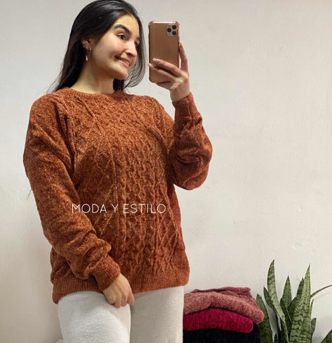 MODA Y ESTILO Chenille Crew Neck Sweater 2