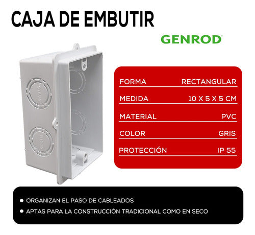 Caja De Embutir Rectangular Pvc Genrod 10x5 4