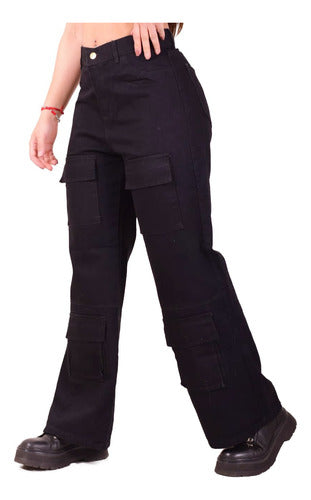 Women's Wide Leg Cargo Jeans High-Rise Wide Cut Pants 1
