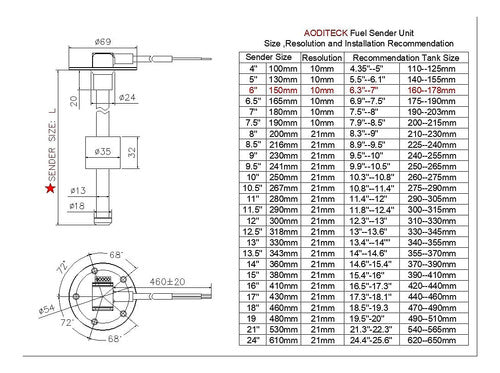 AODITECK Fuel Level Gauge 6 PuLG Sensor for Boat Tank N 3