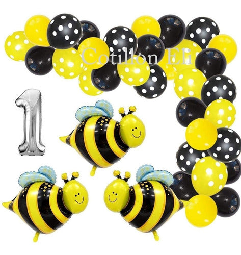 Set Deco Globos Metalizados Abejas Arco Latex C/lunares 0