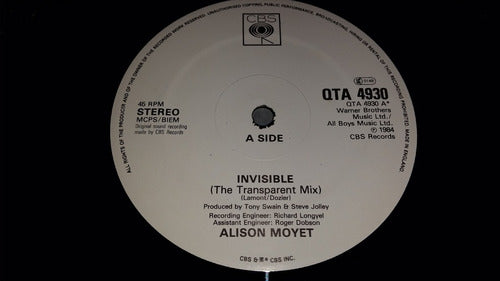 Alison Moyet Invisible Transparent Mix Vinilo Maxi Uk 1984 1