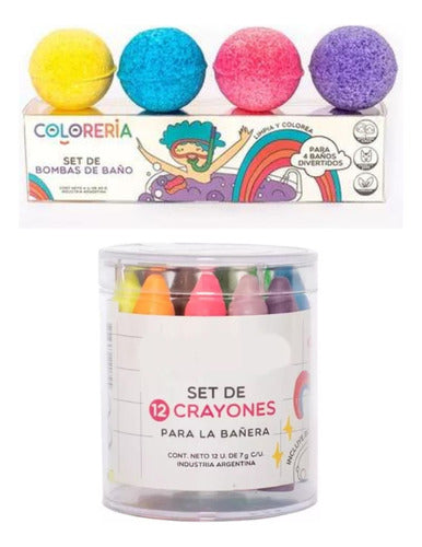 Coloreria Juego Infantil 12 Crayones Para La Bañera + 4 Mini Bombas 0