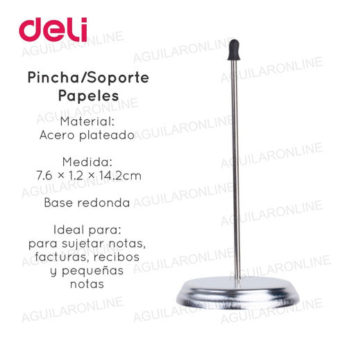 3 Pincha Papeles Deli Metalico Base Redonda Plateado 1