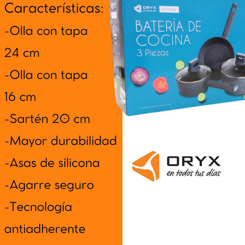 Oryx Batería Cocina Set 3 Piezas Sartén Olla Cacerola 2