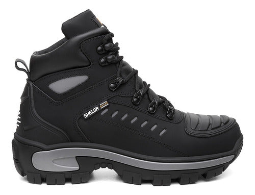 Bota Coturno De Couro Masculino Preto Cinza Adventure Trilha 0