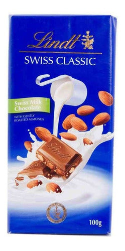 Lindt Chocolate Swiss Classic Milk Almonds Pack 6 X 100gr 0