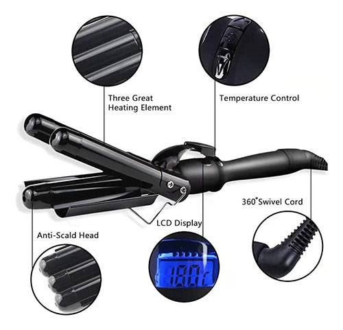 Ruzixt Ceramic 3 Barrel Hair Curler with LCD Display 1