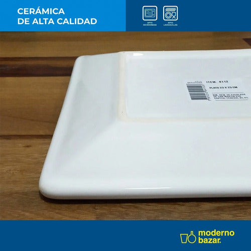 Moderno Bazar Set Platos X12 Cuadrado Grande Ceramica Blanca 26x26 6