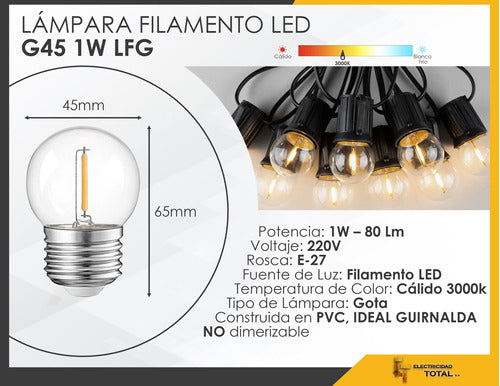 Electricidad Total Vintage LED Filament Drop Bulb 1W Pack of 20 1