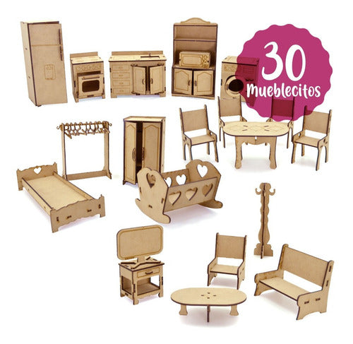 El Rey del Fibrofácil - Set De Muebles Para Muñecas - 30 Piezas En Fibrofácil Mdf 1