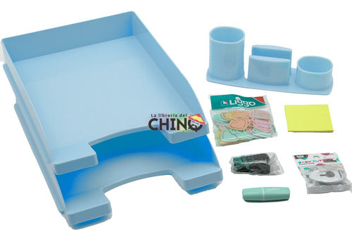 Liggo Desk Set Trends Color A4 8 Pieces Pastel Blue 1