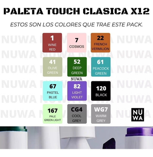 Nuwa 12-Pack Dual Tip Touch Classic Urban Marker Set 1