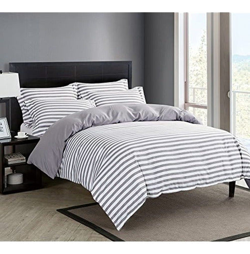 Delboutree Microfiber Stripe Reversible Duvet Cover Set 1