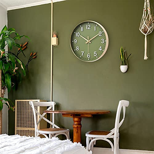 HZDHCLH Silent Wall Clock Olive Green 30cm 4