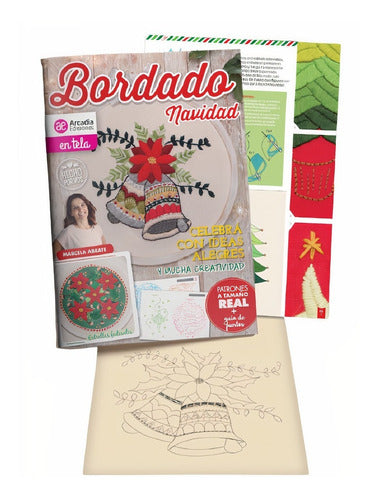 Christmas Embroidery Magazine + Fabric + Embroidery Hoop Full Size Kit 1