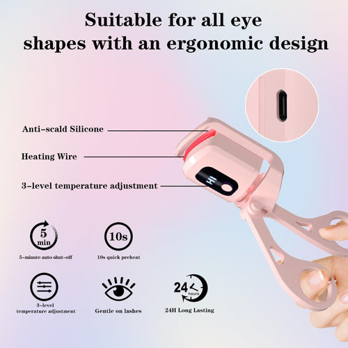 Karlae Heated Eyelash Curler With 3 Heating Modes, Usb Rechargeable Eye Lash Curler For Long-lasting Curl, Quick Heating And Temperature Display Electric Eyelash Curler (Pink) 1