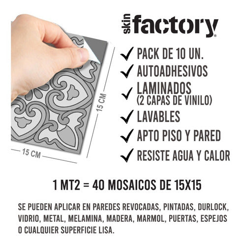 Skin Factory Vinilo Azulejo Mosaico Adhesivo 15x15 Piso X 20u Laminado 1