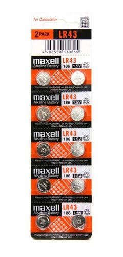 Maxell Alkaline Button Battery LR43 AG12 1.5V Pack of 2 0