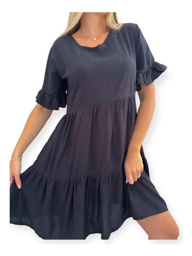 Short Dress with 3/4 Sleeves and Flared Hem Plus Size 2