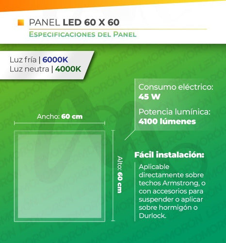 LED Panel 60 cm x 60cm Cold 45W + Suspension Kit Offer! 2