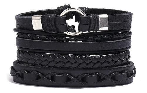 Burdah Black Leather Bracelet Set 4 In 1 0