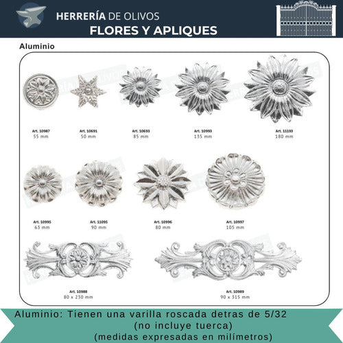 HERRERÍA DE OLIVOS Aplique Flor Reja Aluminio 105 Mm Atornillar - 1 Unidad 2