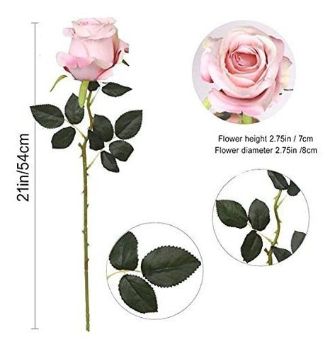Realistic Silk Artificial Roses 10pcs Light Pink with Long Stems 1