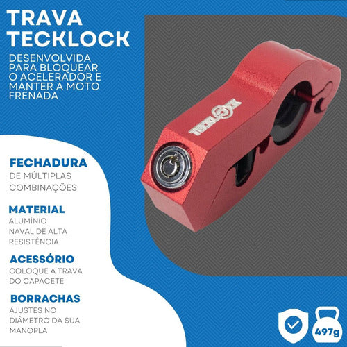 Kit Trava De Manopla Vermelha + Trava De Capacete Tecklock 3