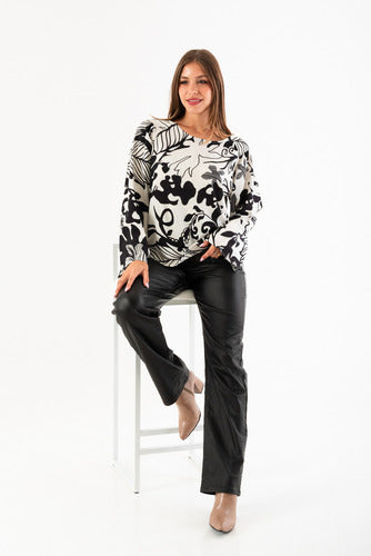 ARmoda Printed Wide Sleeve Blouse Floral 1