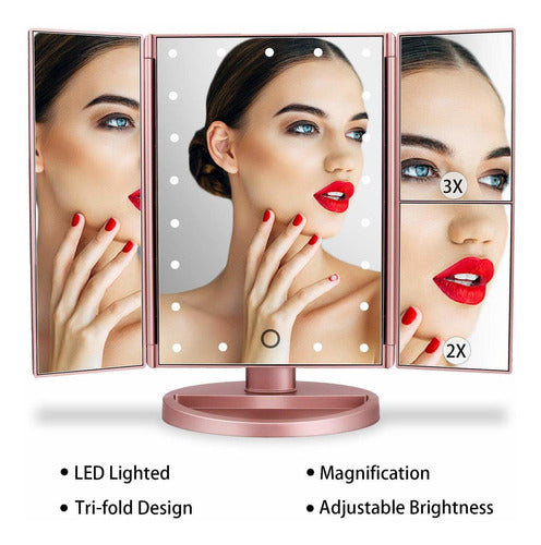 Deweisn Tri-Fold Lighted Vanity Makeup Mirror with 21 LED Lights, 3X/2X Magnification 5