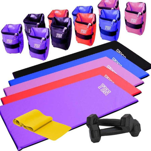 Exercise Mat + 2kg Ankle Weights + Dumbbells + Long Resistance Band by FDN 0