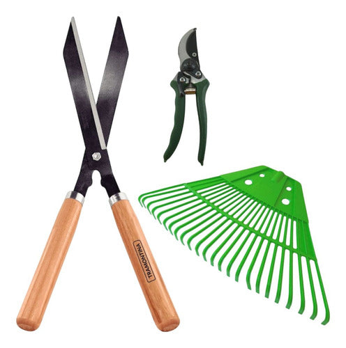 Tramontina Gardening Kit Combo: Shears + Bypass Pruner + Leaf Rake 0