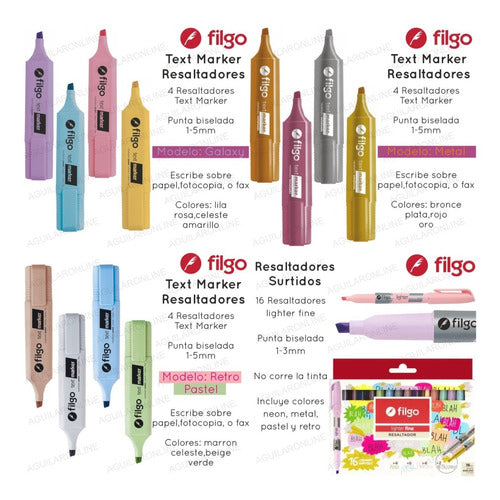 Kit 8 Highlighters Thick Filgo Fluo Essential Text 5