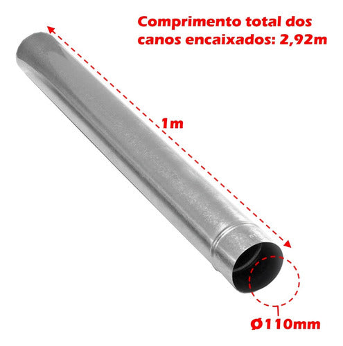 Kit 3 Canos Tubo 110mm Para Fogão Lenha Lareira Galvanizado 2